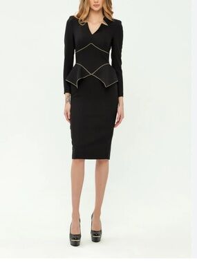 BGL Fashion Group Size Xxl. Black W Gold Trim .Midi Lined Retro Look Dress